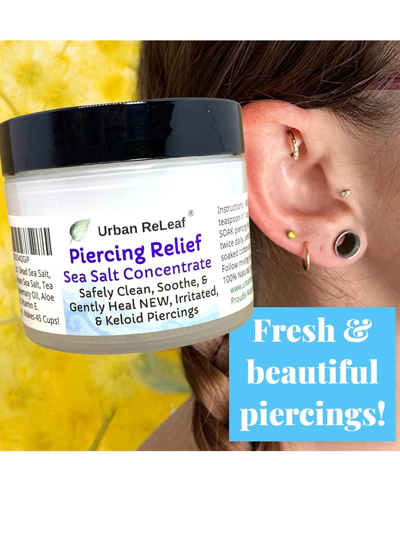 Urban ReLeaf PIERCING RELIEF Sea Salt Concentrate AFTERCARE ! Safely Clean, Soothe & Gently Calm New Irritated & Keloid Bump Piercings. Effective NON-iodized Dead Sea Salt, Tea Tree Rosemary