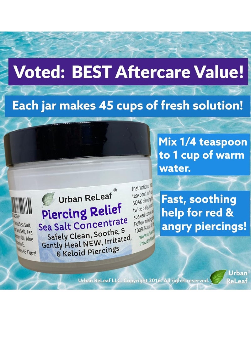 Urban ReLeaf PIERCING RELIEF Sea Salt Concentrate AFTERCARE ! Safely Clean, Soothe & Gently Calm New Irritated & Keloid Bump Piercings. Effective NON-iodized Dead Sea Salt, Tea Tree Rosemary