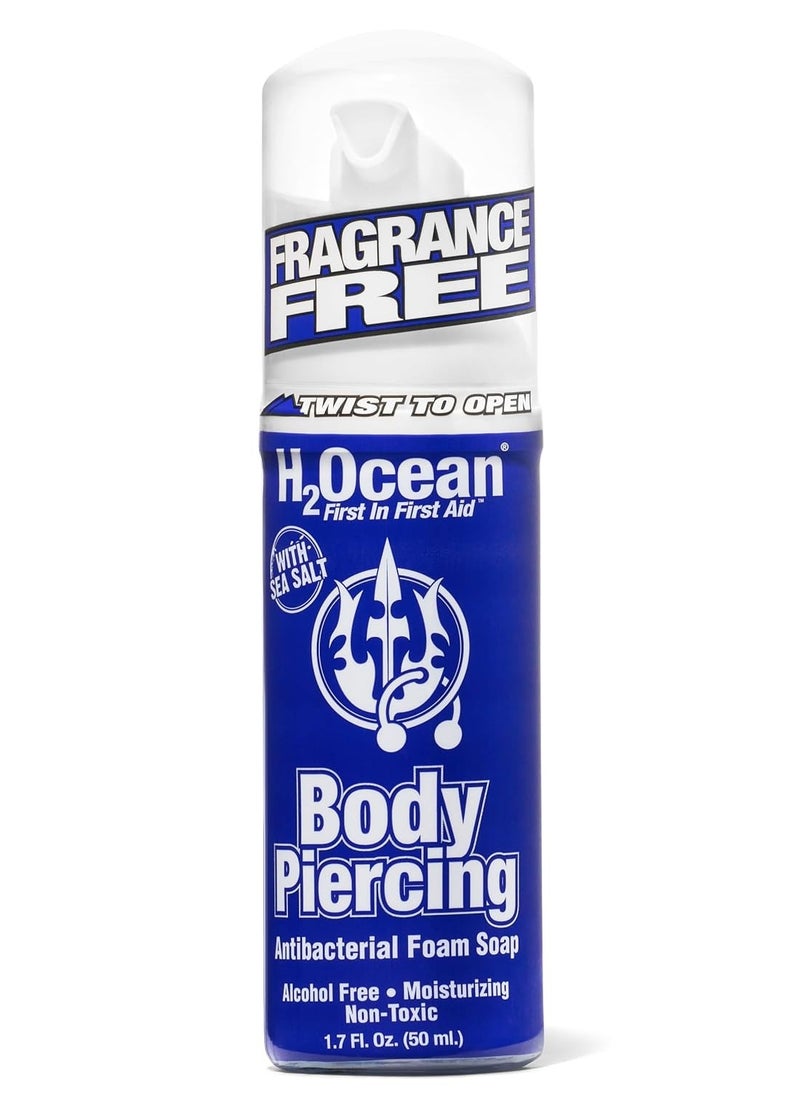 H2Ocean Body Piercing Foam Soap Sea Salt Piercing Aftercare, Gentle Cleansing Moisturizing Soap With Aloe Vera, Alcohol Free, Unscented, Organic, Vegan 1.7oz