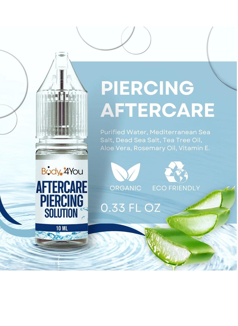 BodyJ4You Piercing Aftercare Saline Cleaning Solution - Nose Belly Ear Piercing Cleaner - Wound Wash Keloid Treatment Piercing Bump Removal - Sea Salt Aloe Rosemary - 0.33 Fl Oz (10ml)