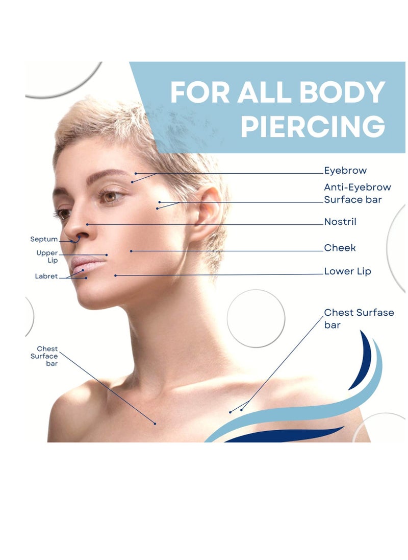 BodyJ4You Piercing Aftercare Saline Cleaning Solution - Nose Belly Ear Piercing Cleaner - Wound Wash Keloid Treatment Piercing Bump Removal - Sea Salt Aloe Rosemary - 0.33 Fl Oz (10ml)