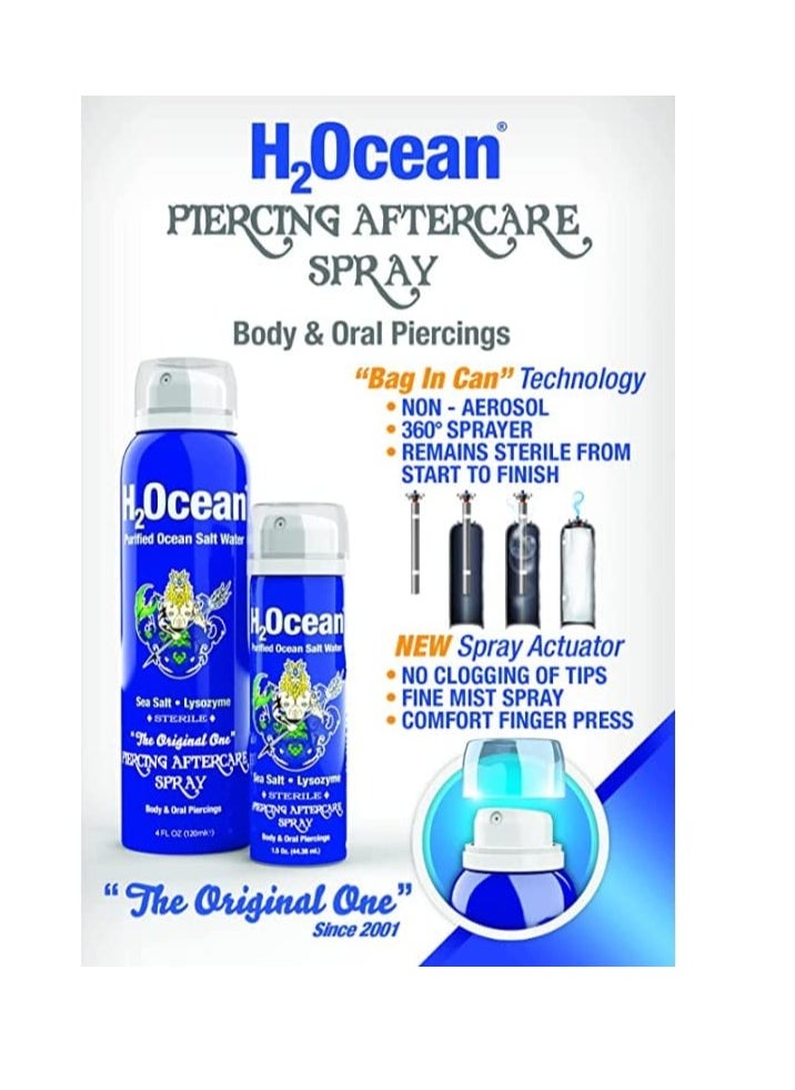 H2Ocean Piercing Aftercare Spray, 4oz Set of 3 Sea Salt Keloid & Bump Treatment, Wound Care Spray Wound Wash For Ear, Nose, Naval, Oral Body Piercings