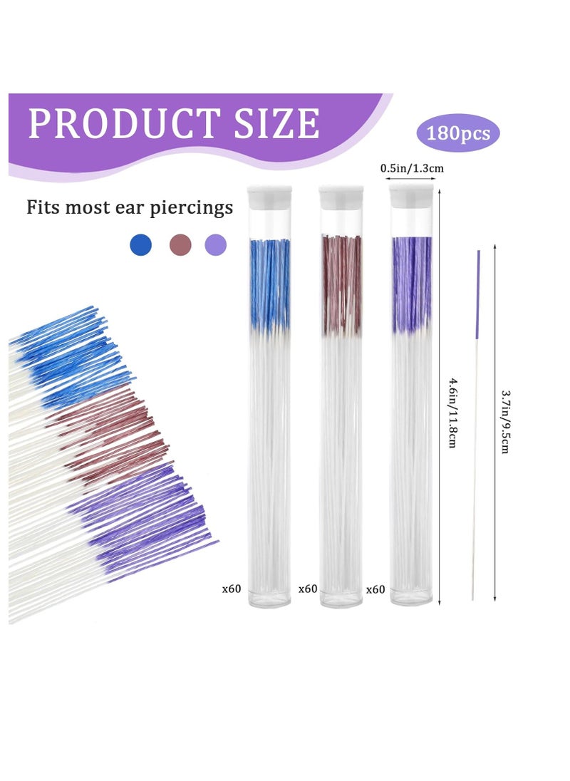 180 PCS Ear Hole Ear Care Kit Disposable Earrings Hole Cleaner Ear Piercing Care Cleaning Tool Ear Hole Cleaning Line Ear Piercing Cleaning Floss for Girls Women Men (Brown, Purple, Royal Blue)