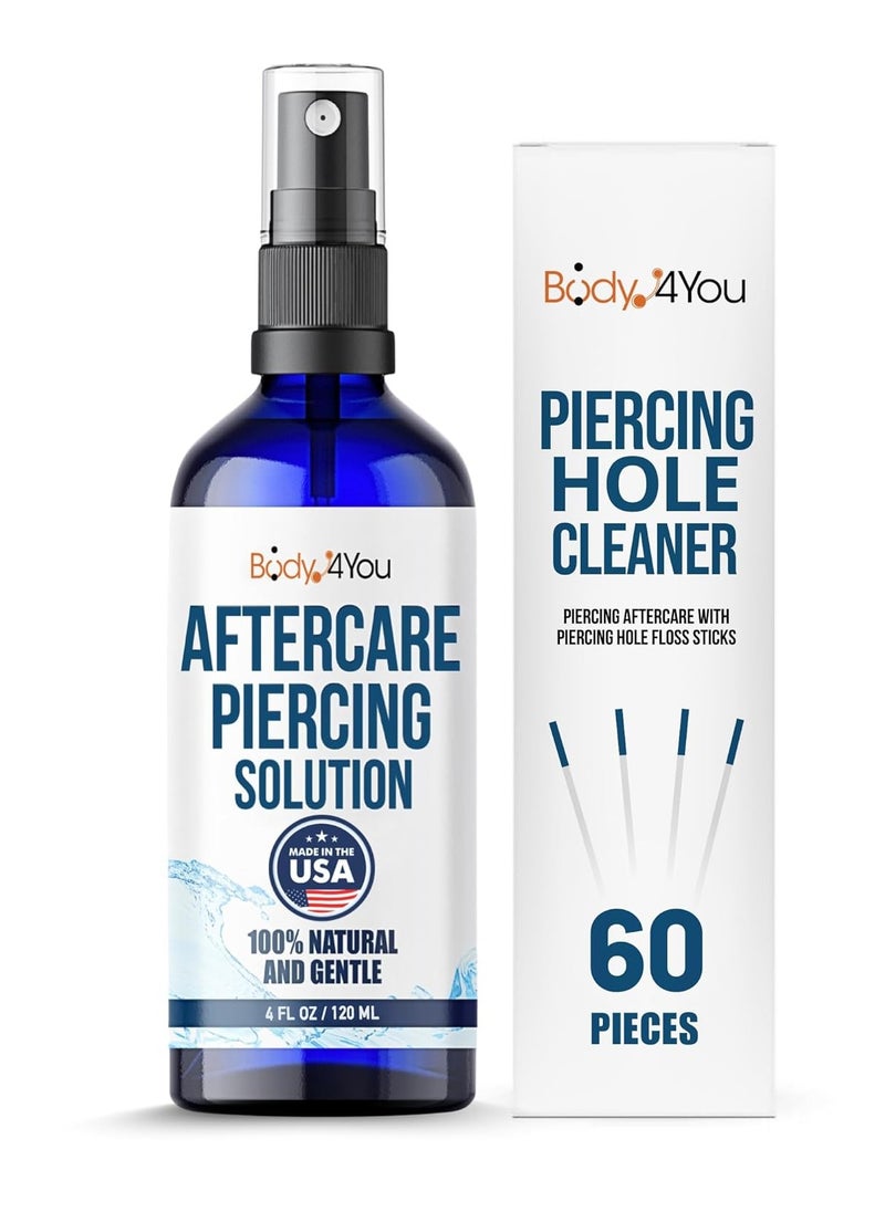 BodyJ4You Piercing Aftercare Spray - Saline Cleaning Solution Nose Belly Ear Piercing Cleaner - Wound Wash Keloid Treatment Piercing Bump Removal - 4 Fl Oz (120ml) (4 Fl Oz (Bundle))