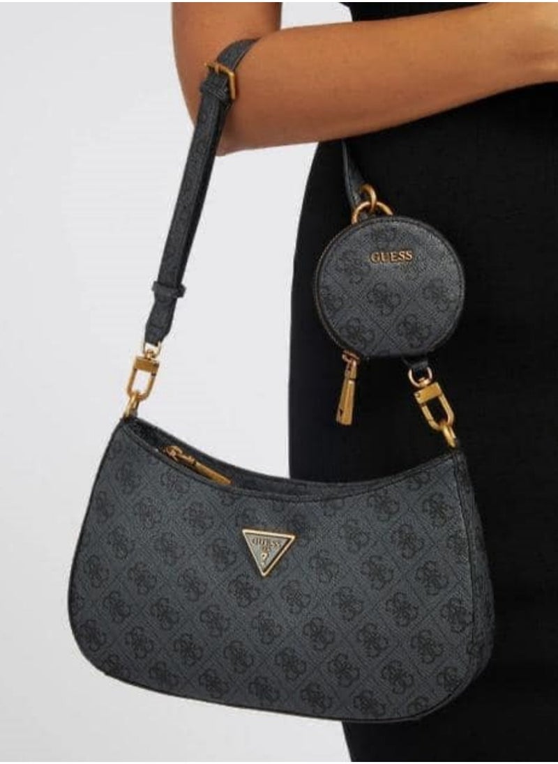 Ladies' black fashionable zipper shoulder bag