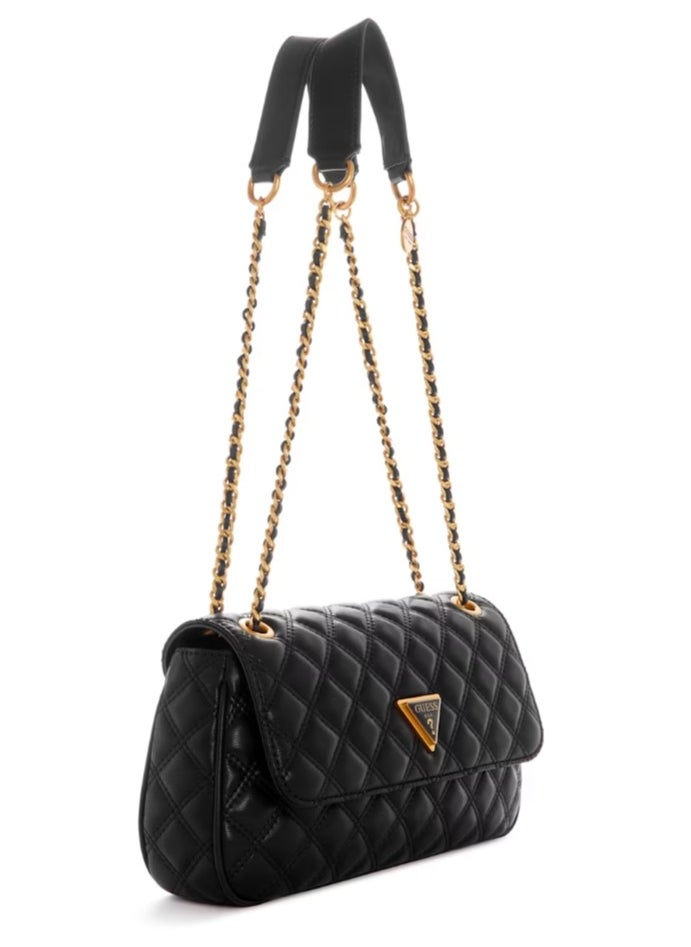 Women's button black fashionable shoulder bag