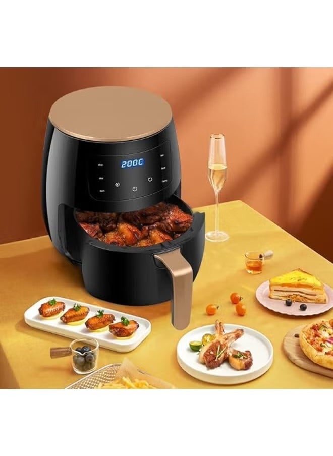 HTH Air Fryer Black 6L Multifunctional Digital Touch Air Fryer with Adjustable Temperature Control, Timer, LED Display, Rapid Air Circulation Technology, Non-Stick Basket, Healthy Oil-Free Cooking, Easy Clean, and Energy-Efficient Design for Crispy and Delicious Meals