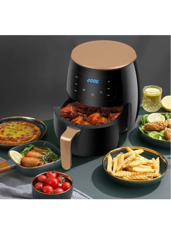 HTH Air Fryer Black 6L Multifunctional Digital Touch Air Fryer with Adjustable Temperature Control, Timer, LED Display, Rapid Air Circulation Technology, Non-Stick Basket, Healthy Oil-Free Cooking, Easy Clean, and Energy-Efficient Design for Crispy and Delicious Meals