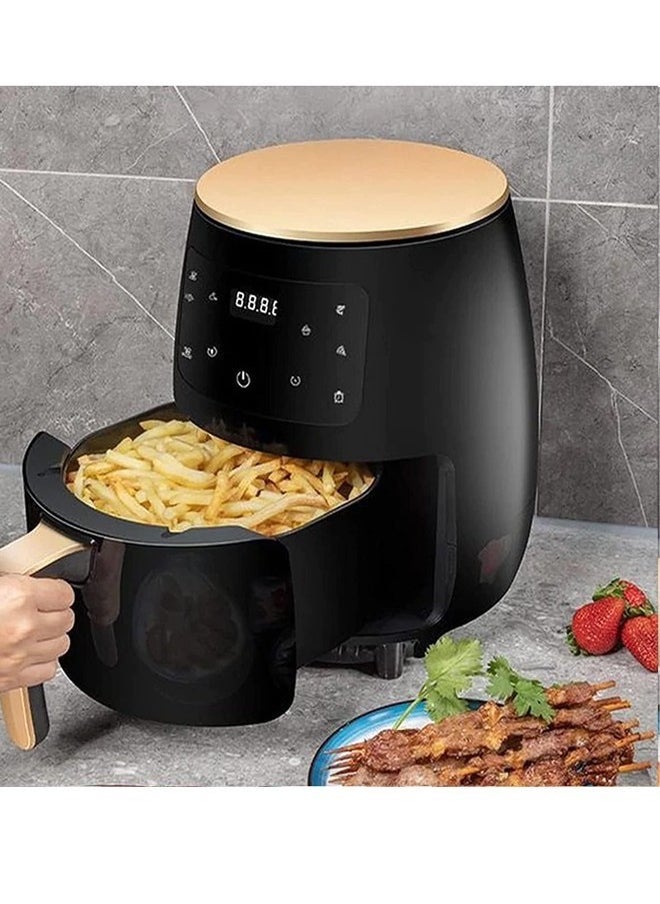 HTH Air Fryer Black 6L Multifunctional Digital Touch Air Fryer with Adjustable Temperature Control, Timer, LED Display, Rapid Air Circulation Technology, Non-Stick Basket, Healthy Oil-Free Cooking, Easy Clean, and Energy-Efficient Design for Crispy and Delicious Meals