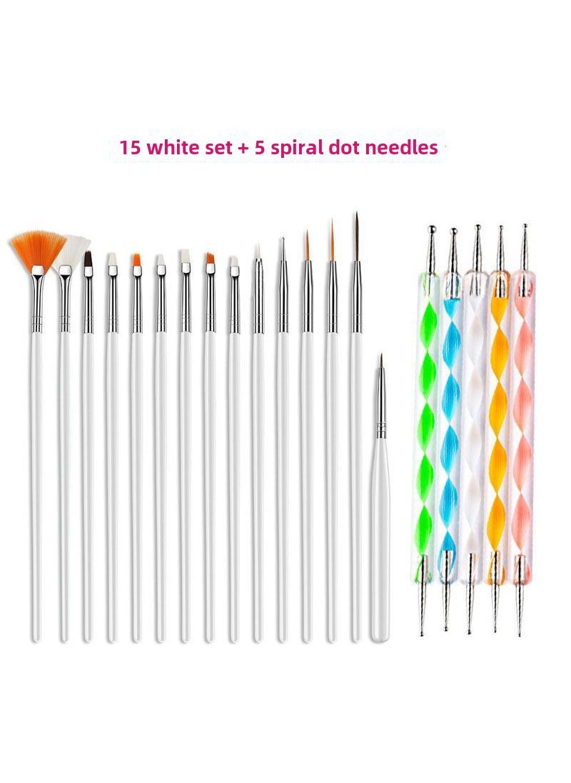 1 x 5 pcs 2-Piece Nail Art Tool Set with 15 Brushes White