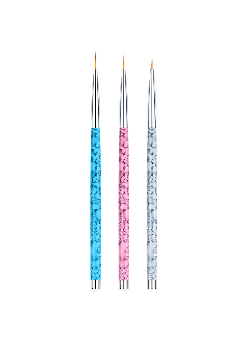 1 x 5 pcs Fine Marble Nail Art Liner Brushes 3-Piece Set Blue + pink + Gray