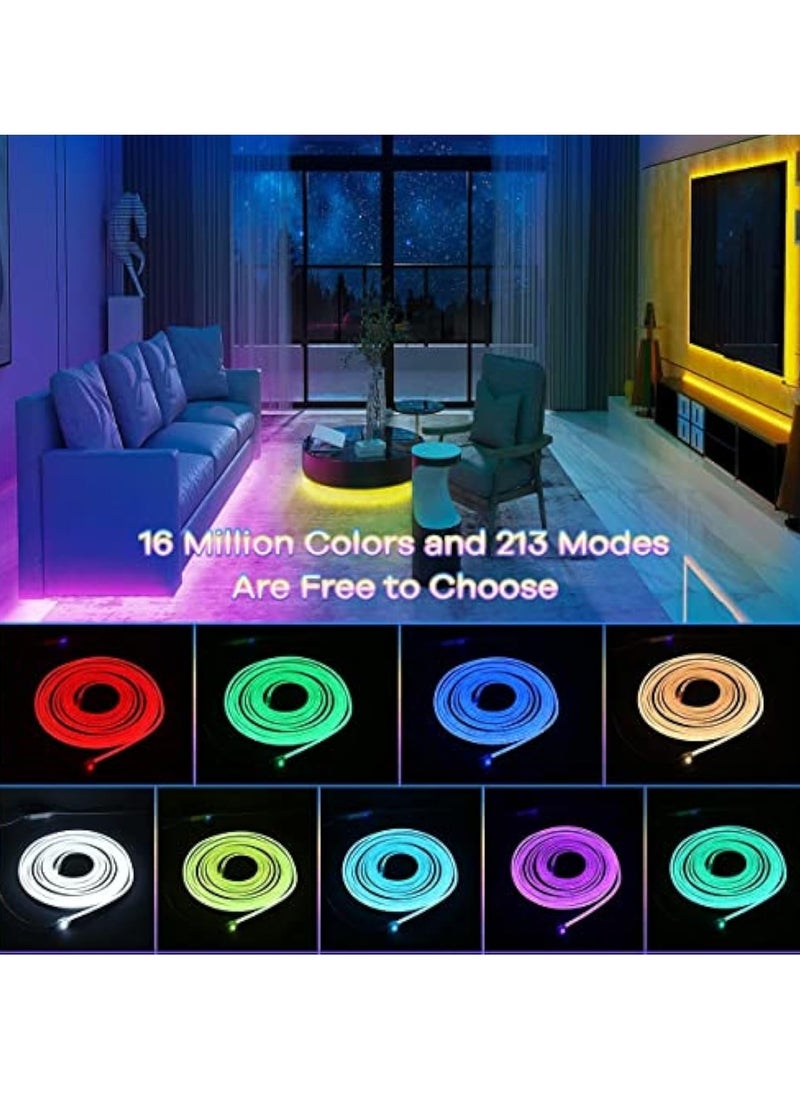 LED Neon Rope, 16.4ft/5m RGB Dimmable Waterproof 12V LED Strip Light with Music Sync, Remote and App Control for Bedroom Living Room Game Room Outdoor Wall Decor