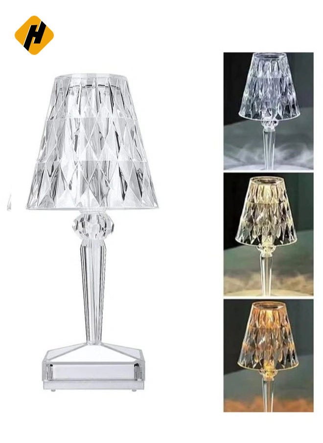 Crystal Touch Control Small Table Lamp 3 Color Changing Decorative Lighting Led Atmosphere Desk Lights Diamond USB Dimmable for Bedroom, Living Room Restaurant Bar Wedding