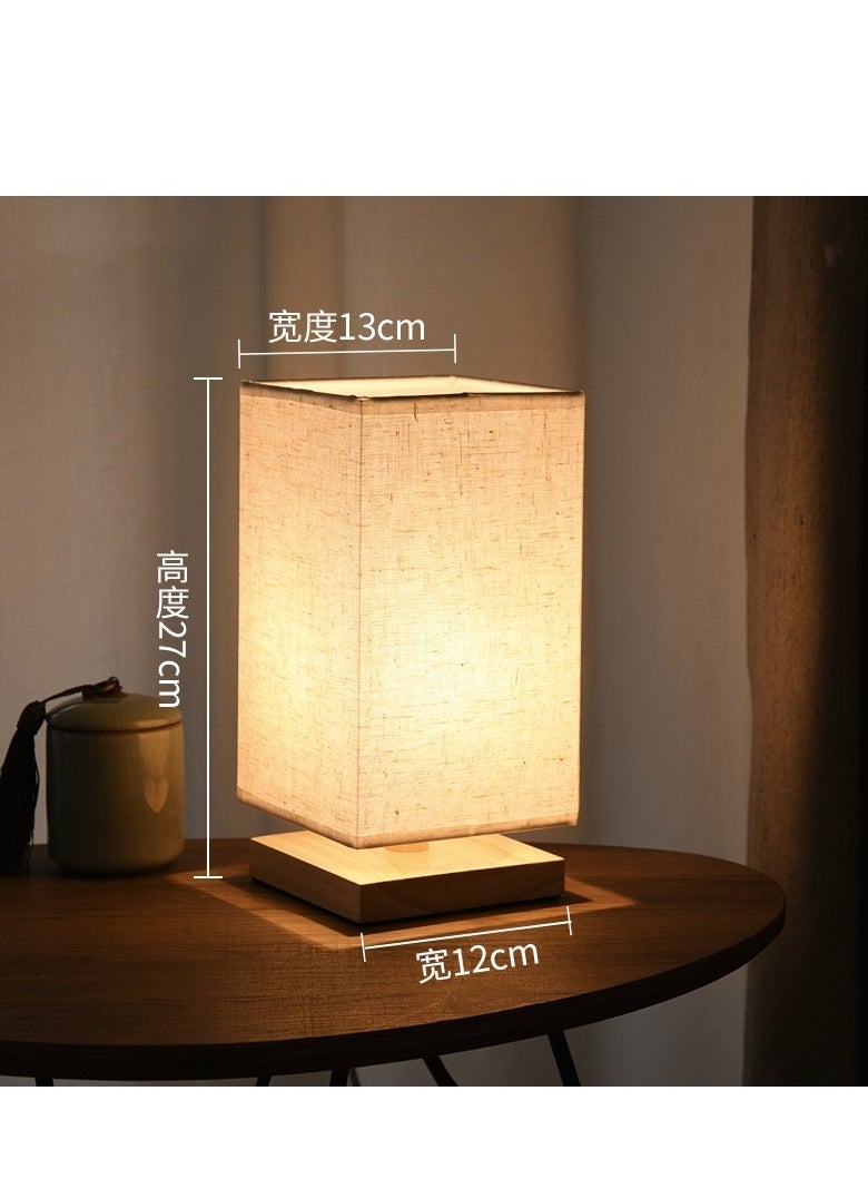 Small Table Lamp for Bedroom Bedside Lamps for Nightstand Minimalist Solid Wood Night Stand Light Lamp with Square Fabric Shade Desk Reading Lamp for Kids Room Living Room Office Dorm