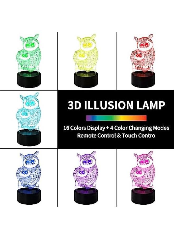 Two Owls 3D Night Light, 3D Animal Illusion Dimmable LED Nursery Lamp 16 Color Change with Remote Control Bedroom Living Roome Decor