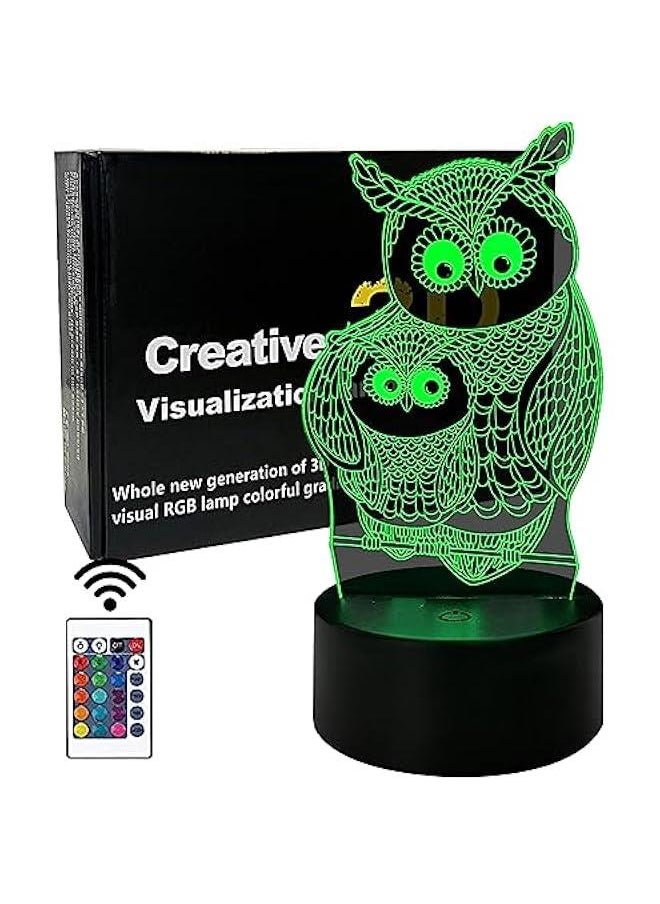 Two Owls 3D Night Light, 3D Animal Illusion Dimmable LED Nursery Lamp 16 Color Change with Remote Control Bedroom Living Roome Decor