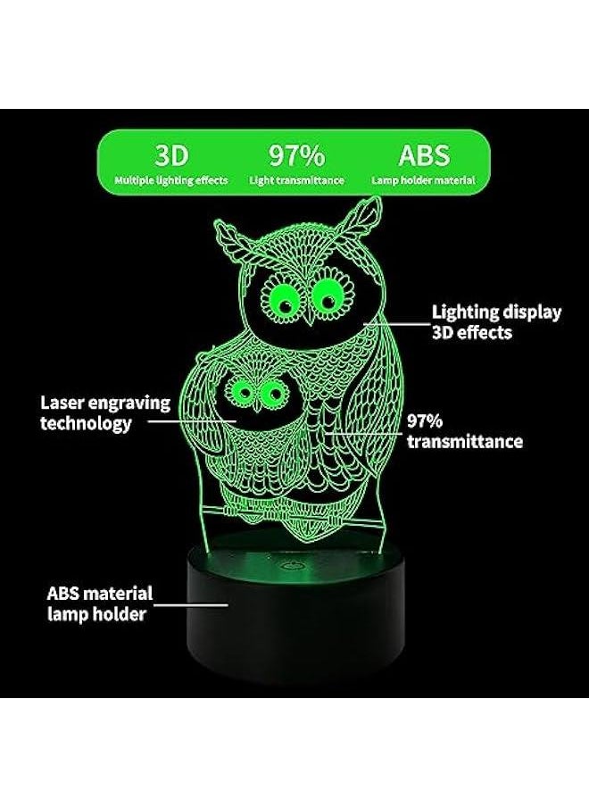 Two Owls 3D Night Light, 3D Animal Illusion Dimmable LED Nursery Lamp 16 Color Change with Remote Control Bedroom Living Roome Decor