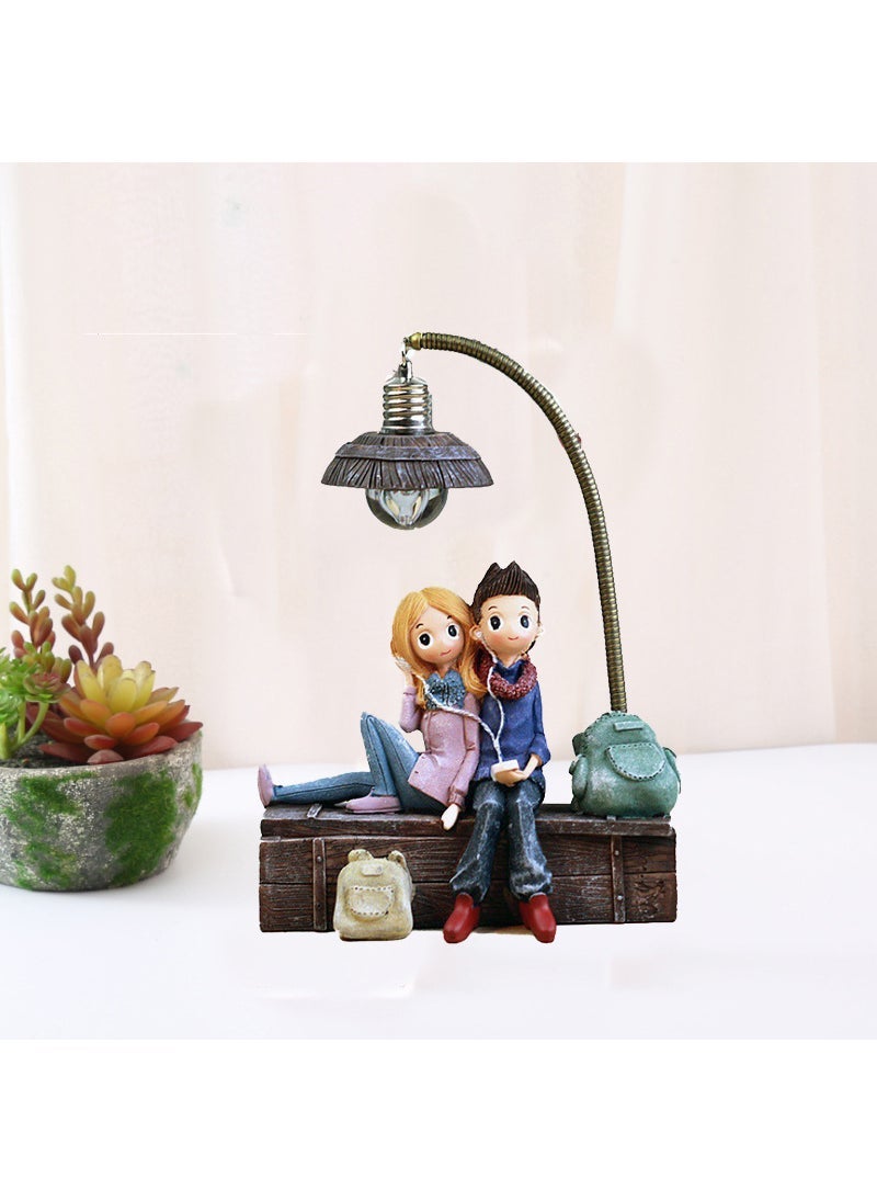 Creative Sofa Couple Night Light Bedroom Home Decor Resin Craft Gift Wooden Box Lovers Lamp