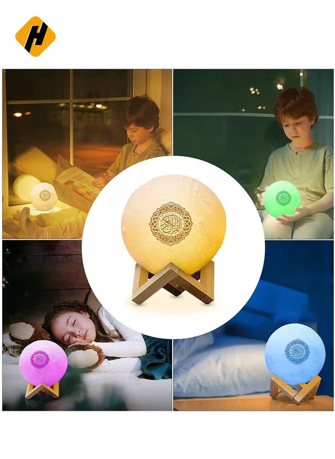 Moon Lamp Quran Speaker - Kids Night Light Galaxy Lamp 7 Colors LED 3D Star Moon Light with Stand, Remote & Touch & APP Control, USB Rechargeable Quran Recitation Eid Mubarak hajj Gifts (A)