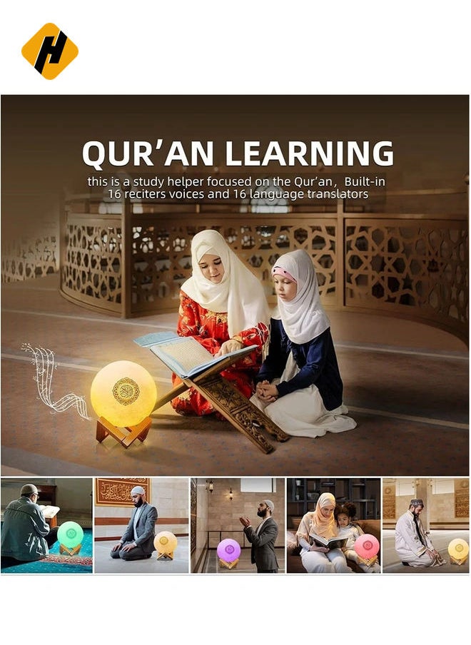 Moon Lamp Quran Speaker - Kids Night Light Galaxy Lamp 7 Colors LED 3D Star Moon Light with Stand, Remote & Touch & APP Control, USB Rechargeable Quran Recitation Eid Mubarak hajj Gifts (A)