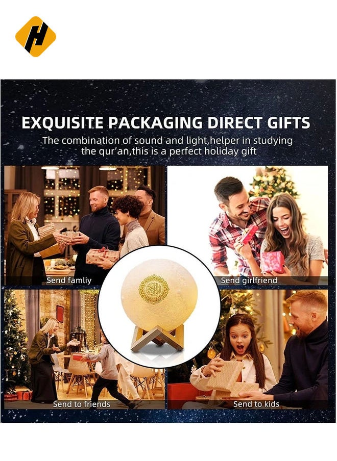 Moon Lamp Quran Speaker - Kids Night Light Galaxy Lamp 7 Colors LED 3D Star Moon Light with Stand, Remote & Touch & APP Control, USB Rechargeable Quran Recitation Eid Mubarak hajj Gifts (A)