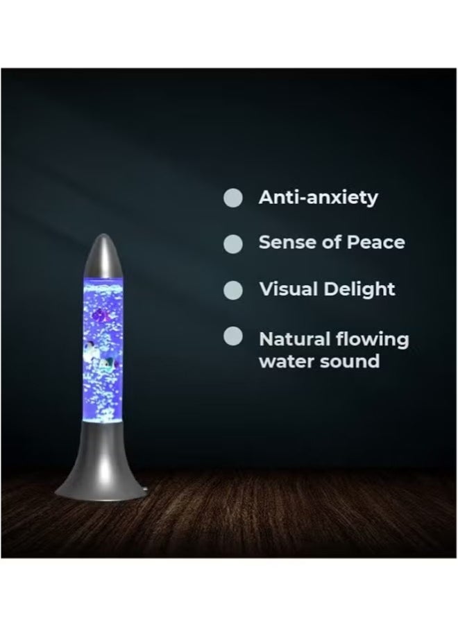 Rocket Shaped Magic Lamp - Colour Changing LED Aqua Bubble Tube Lamp with Plastic Magma Fish Water Aquarium, Decorative Standing Table Light Showpiece