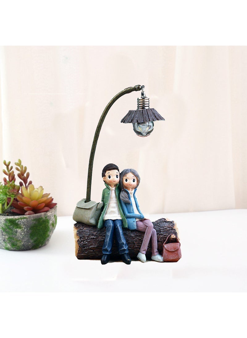 Creative Sofa Couple Night Light Bedroom Home Decor Resin Craft Gift Tree stump lovers lamp