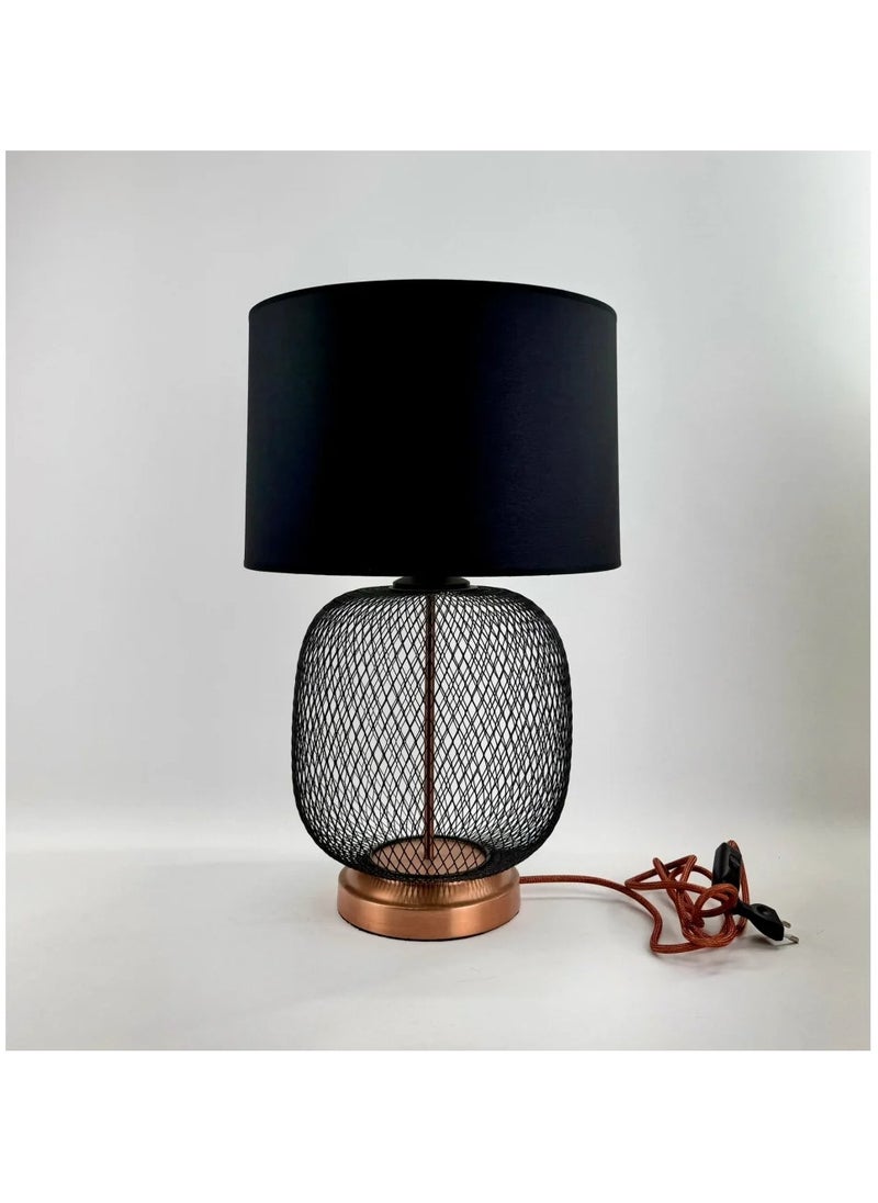 Negro Lampshade, Metal Body, Cotton Fabric Head, E-27 Socket, 35 cm Width, 64 cm Height, 2-Meter On/Off Switched Cord with Copper Plug