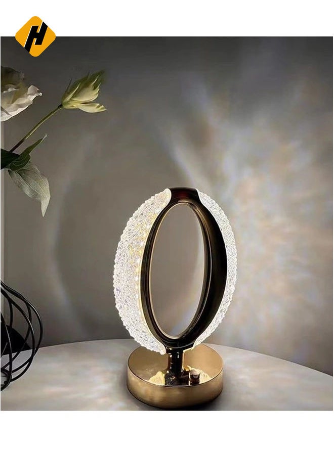 Crystal Diamond Table Lamp – Round Oval Nightlight with Type-C Charging and Tricolor Dimming