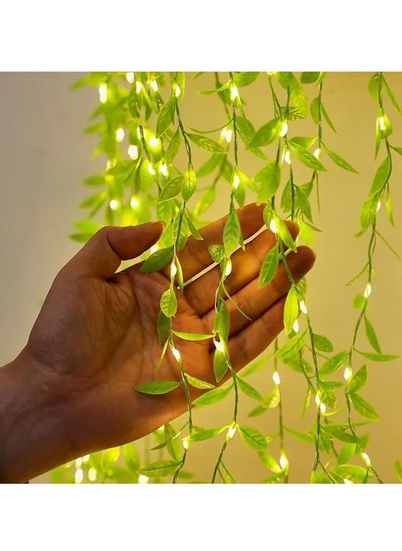 The Purple Tree Artificial Vine Leaf Curtain LED String Light, 200 LEDs, 8 Modes, Remote Control, Adjustable Brightness, 3x2m - Ideal for Bedroom, Garden, Birthday & Festive Decor (Warm White)