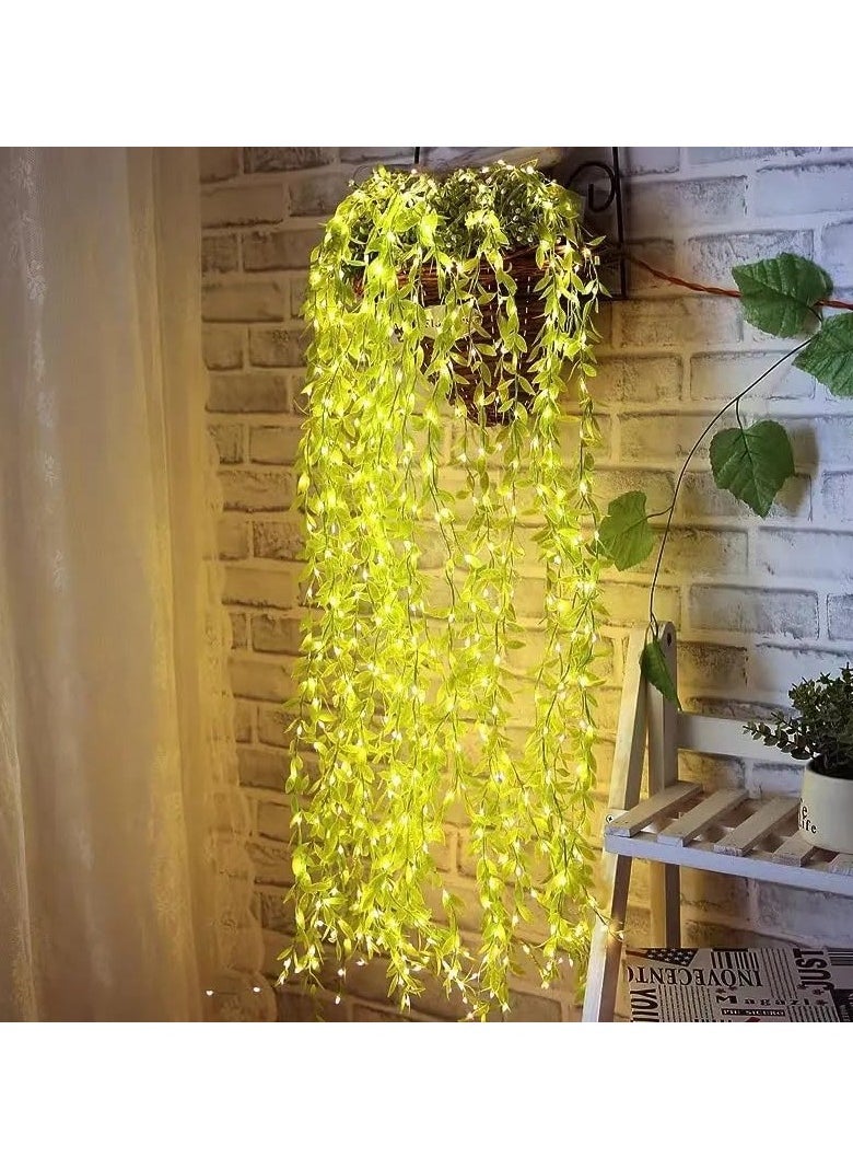 The Purple Tree Artificial Vine Leaf Curtain LED String Light, 200 LEDs, 8 Modes, Remote Control, Adjustable Brightness, 3x2m - Ideal for Bedroom, Garden, Birthday & Festive Decor (Warm White)