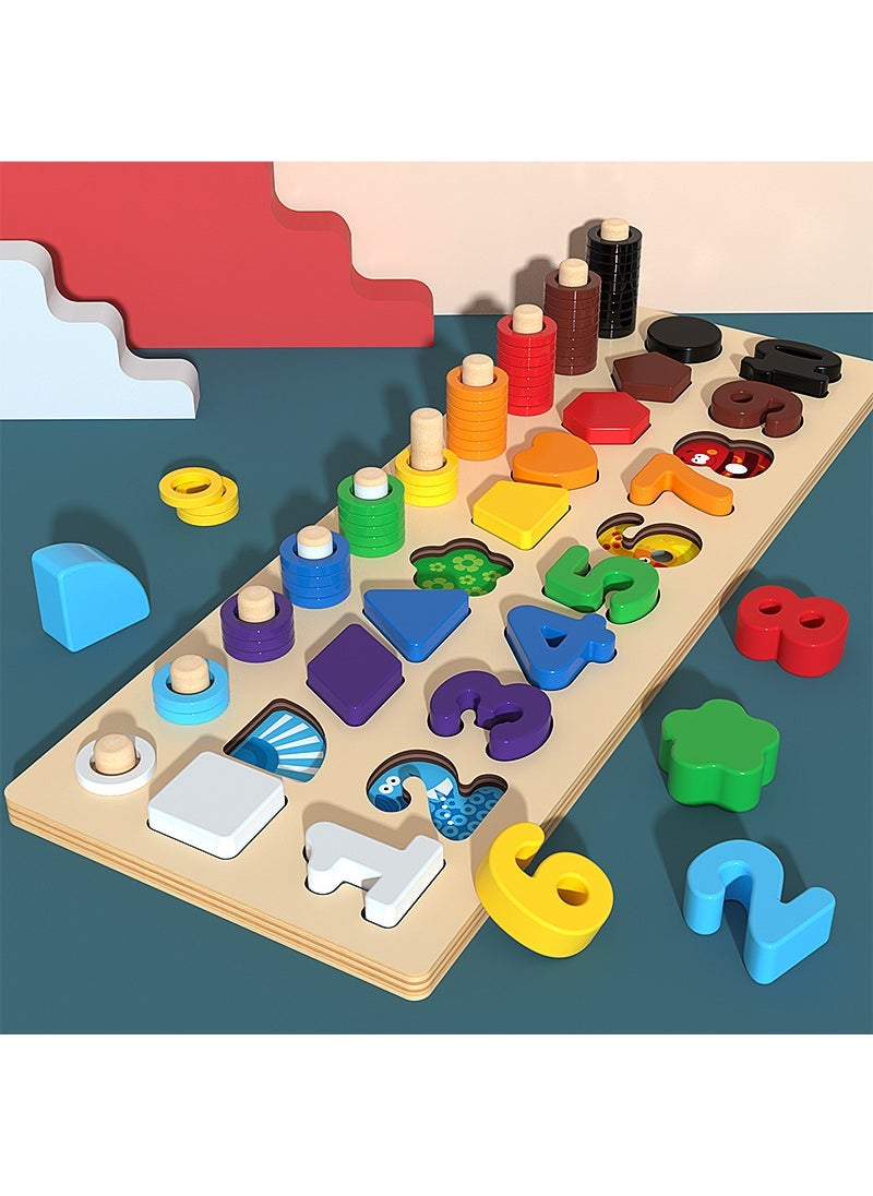 3-6 Years Cognitive Shape Number Early Education Puzzle Toy Three-in-one digital shape logarithmic board building blocks