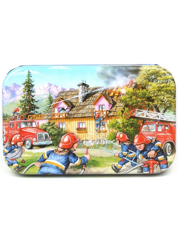 60 pieces iron box puzzle childrens educational kindergarten early education cartoon wooden puzzle toy generation Fire fighting