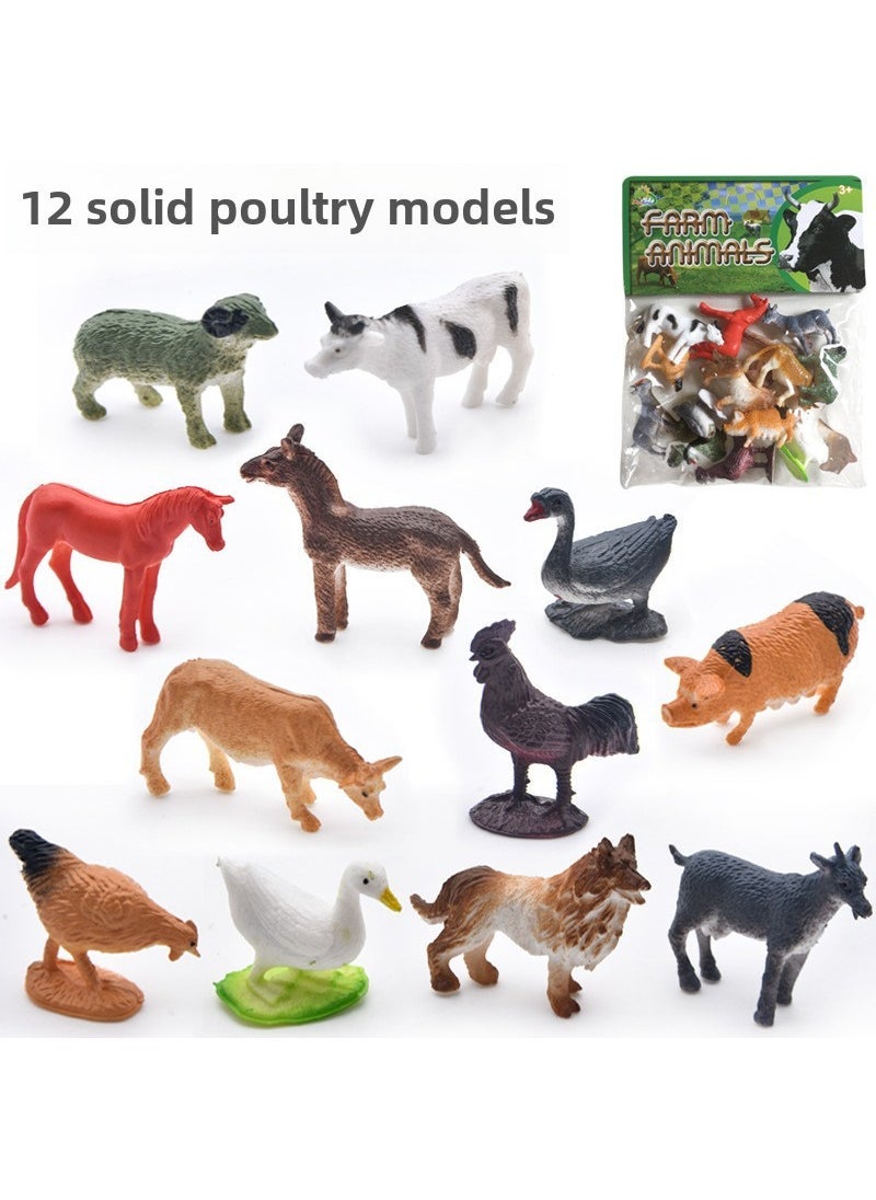 Realistic Animal Models Dinosaur Elephant Lion Giraffe Set 12 small farm poultry (5-6cm)