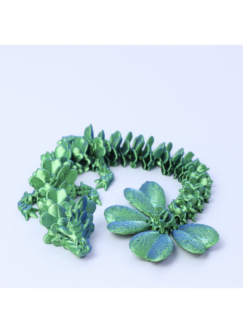 Articulated Dragon 3D Printed Clover Model [Blue-green gradient] four-leaf clover dragon -22CM