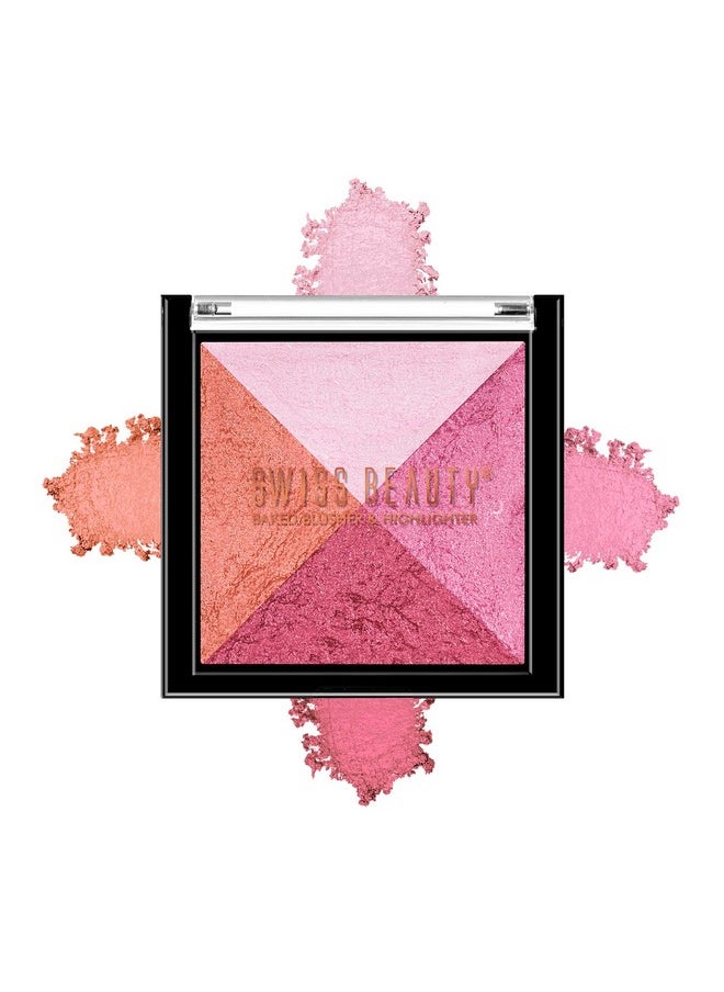 Mini Baked Shimmer Blusher And Highlighter Palette For Face Makeup| Multicolor-2, 7 Gm |