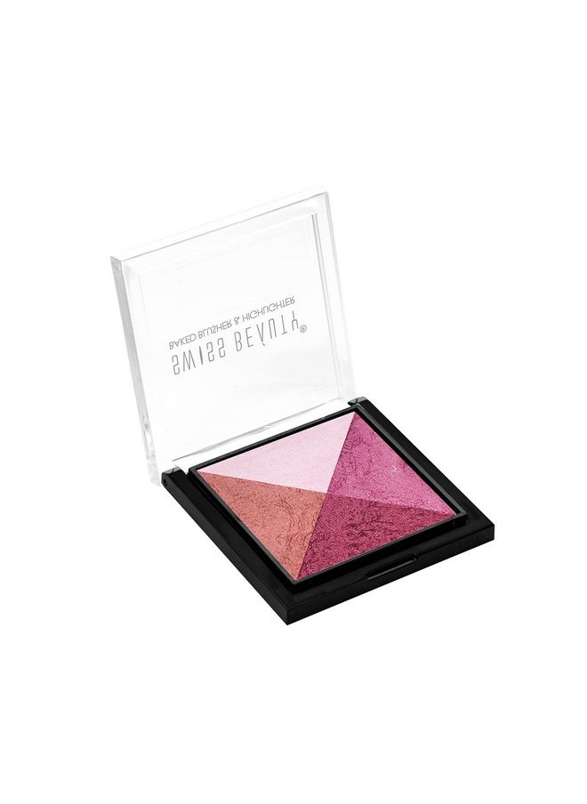 Mini Baked Shimmer Blusher And Highlighter Palette For Face Makeup| Multicolor-2, 7 Gm |