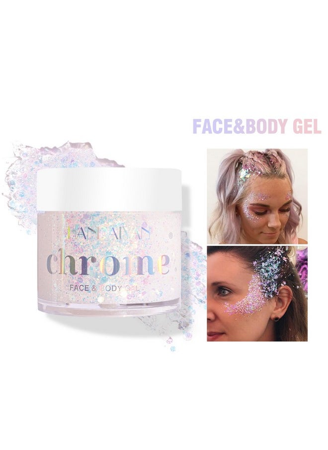 Rose Body Glitter Gel, Holographic Glitter Hair Gel, Color Changing Mermaid Glitter For Body Face Hair, Quick-Drying And Long-Lasting Shiny Sequins Gel For Festival Halloween, 1.13 Oz, 05