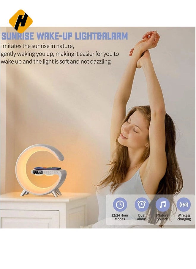 Wireless Charger Atmosphere Lamp, RGB Color Changing Mood Light with Time Display, 256 Modes and 16 Million Light Colors, Bluetooth Speaker Desk Lamp with Alarm Clock, Ideal Choice for Friends