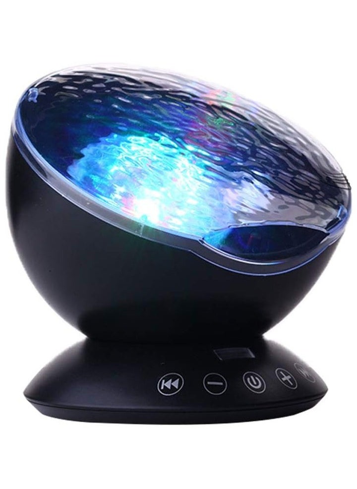 Decor Remote Control Night Light Ocean Wave Projector 7 Colorful Ceiling Mood Lamp with Bulit-in Speaker Music Player for Baby Adults Bedroom Living Room (Black)