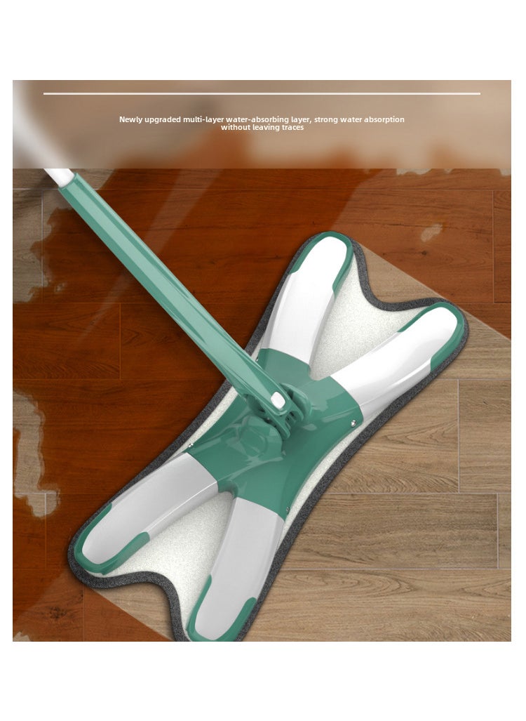 Hands-Free Mop Wood Floor Wet and Dry Cleaning Green 4 pieces of cloth