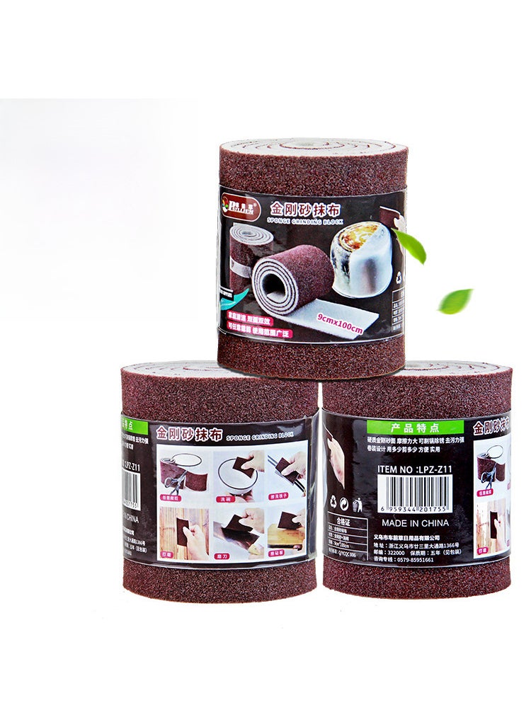 1 x 5 pcs Diamond Sponge Kitchen Scouring Pads Chinese paper card roll-lazy Emery rag (9 cmx100cm)