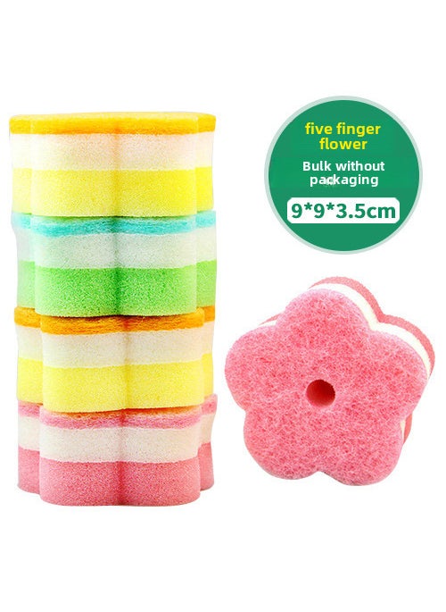 1 x 5 pcs Suction Cup Sponge Scourers Korean Style Dish Brush Five-finger flower (bulk)