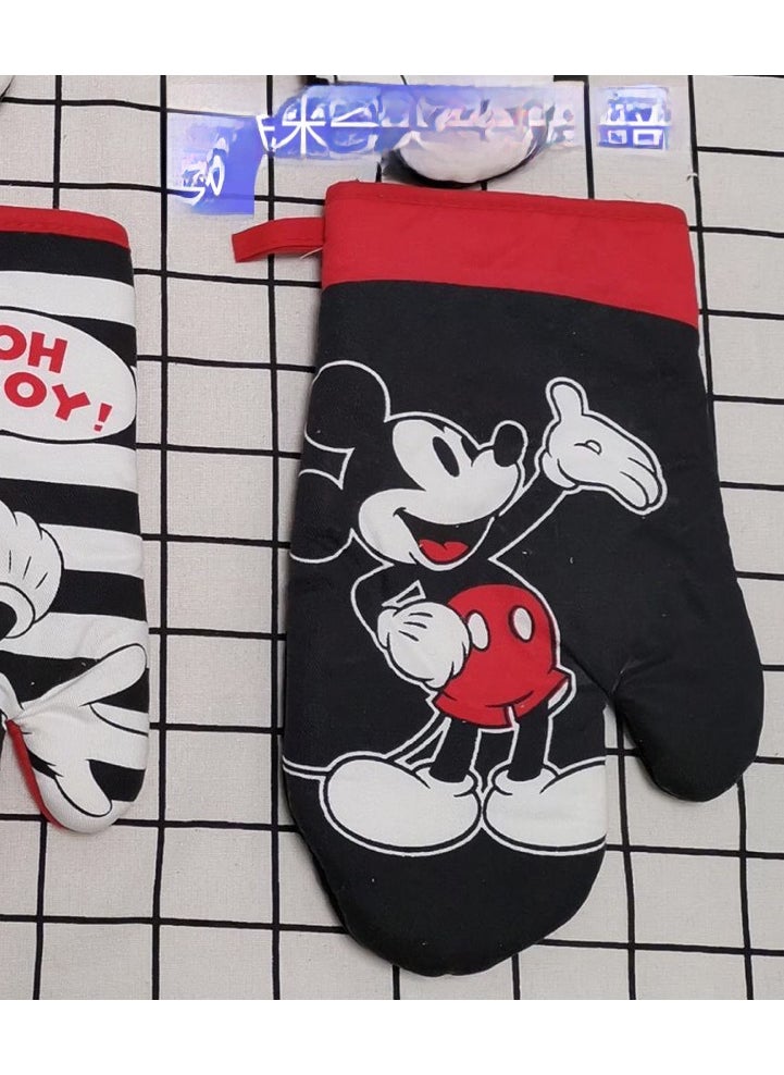 1 x 5 pcs Minnie Mickey Cartoon Kitchen Oven Mitt Black background Mickey one