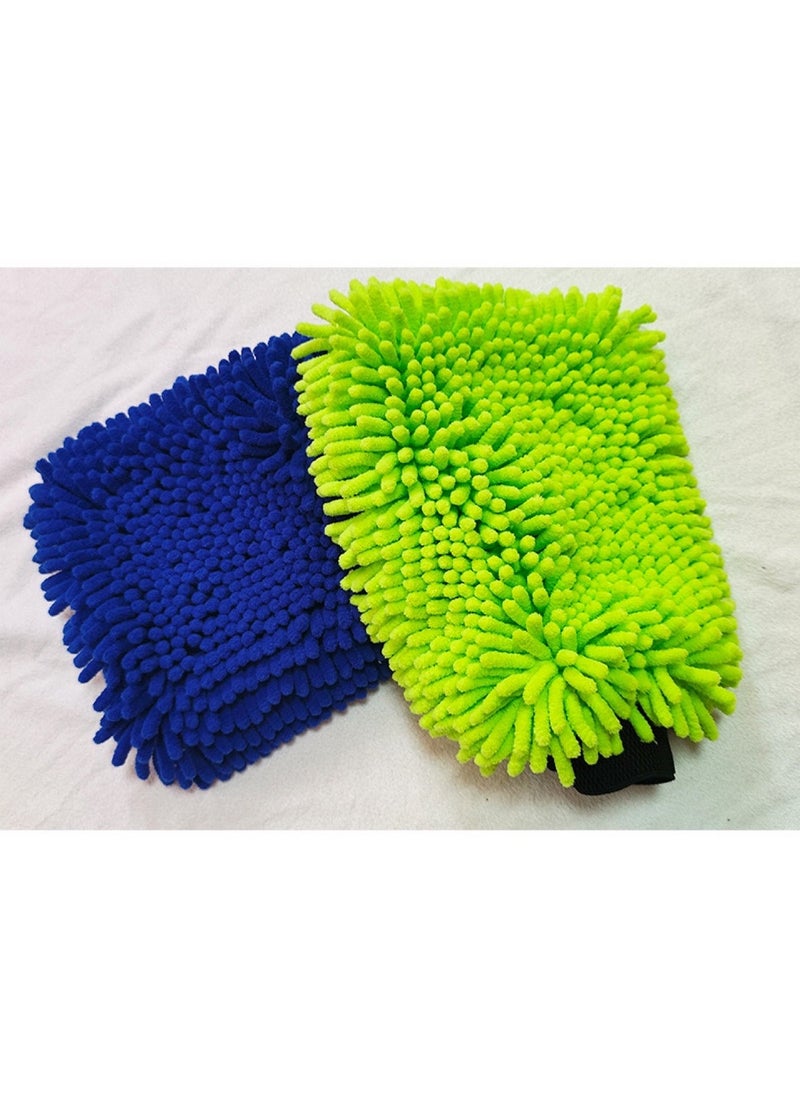 Chenille Microfiber Car Wash Mitt Thick Dual-use Blue