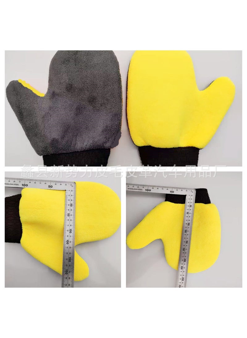 Coral Fleece Thumb Gloves Car Wash Mitt Gray yellow