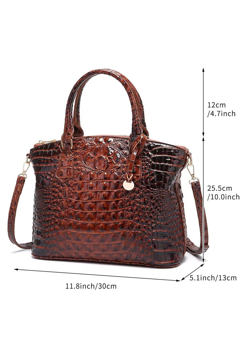 Women Satchel Handbags Top-Handle Bags fuax Leather Embossed Crocodile pattern shoulder bag-Purple