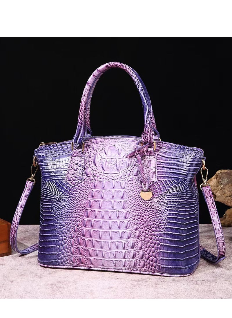 Women Satchel Handbags Top-Handle Bags fuax Leather Embossed Crocodile pattern shoulder bag-Purple