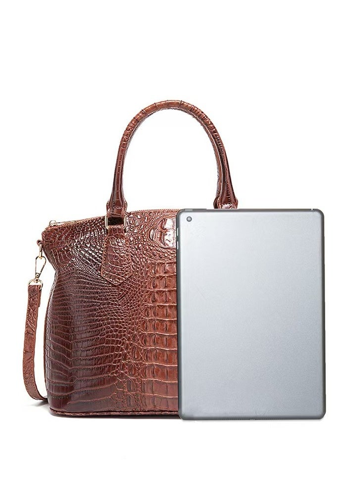 Women Satchel Handbags Top-Handle Bags fuax Leather Embossed Crocodile pattern shoulder bag-Purple