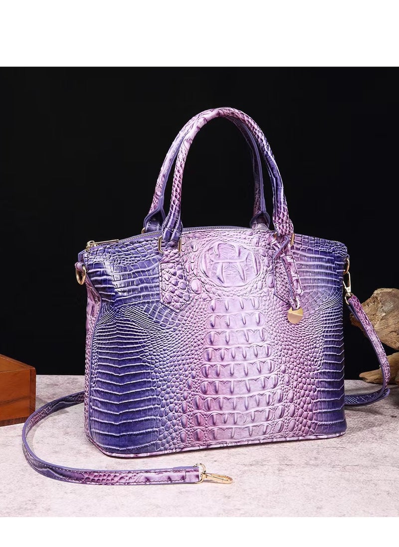 Women Satchel Handbags Top-Handle Bags fuax Leather Embossed Crocodile pattern shoulder bag-Purple